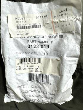 0123-019 Arctic Cat 10 Nos Oem Genuine Flat Washer 21/64x1-1/ Qty Of